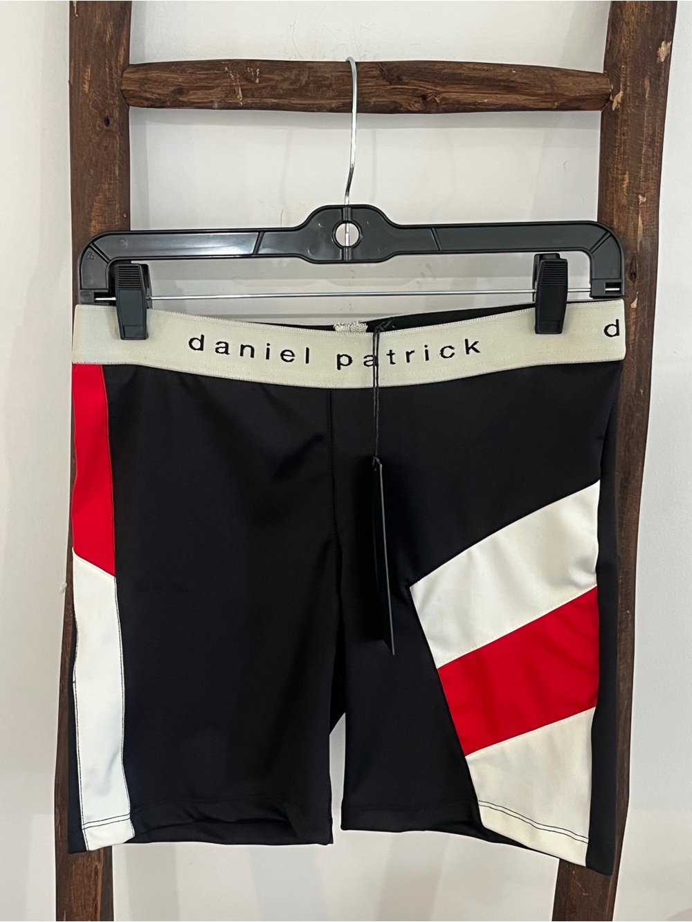 daniel patrick Black Swim/Board Shorts with Red & White Panels